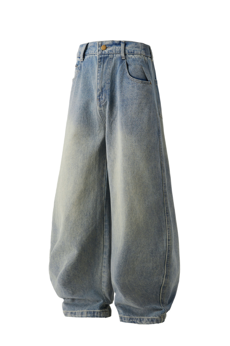 Men's Spring Summer Washed Vintage Wide Curved Jeans
