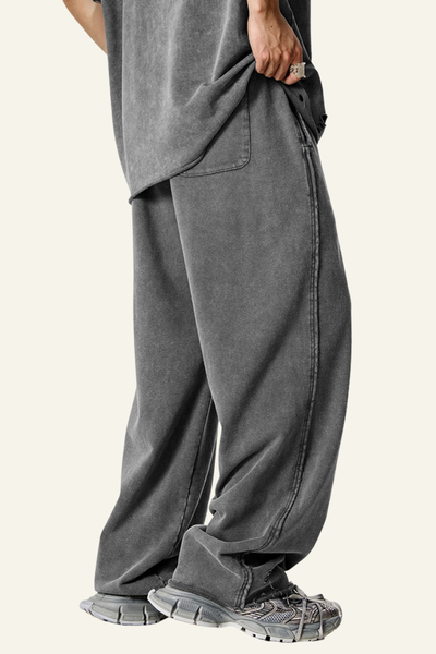 Men's Vintage Washed Frayed Hem Cotton Straight Leg Pants