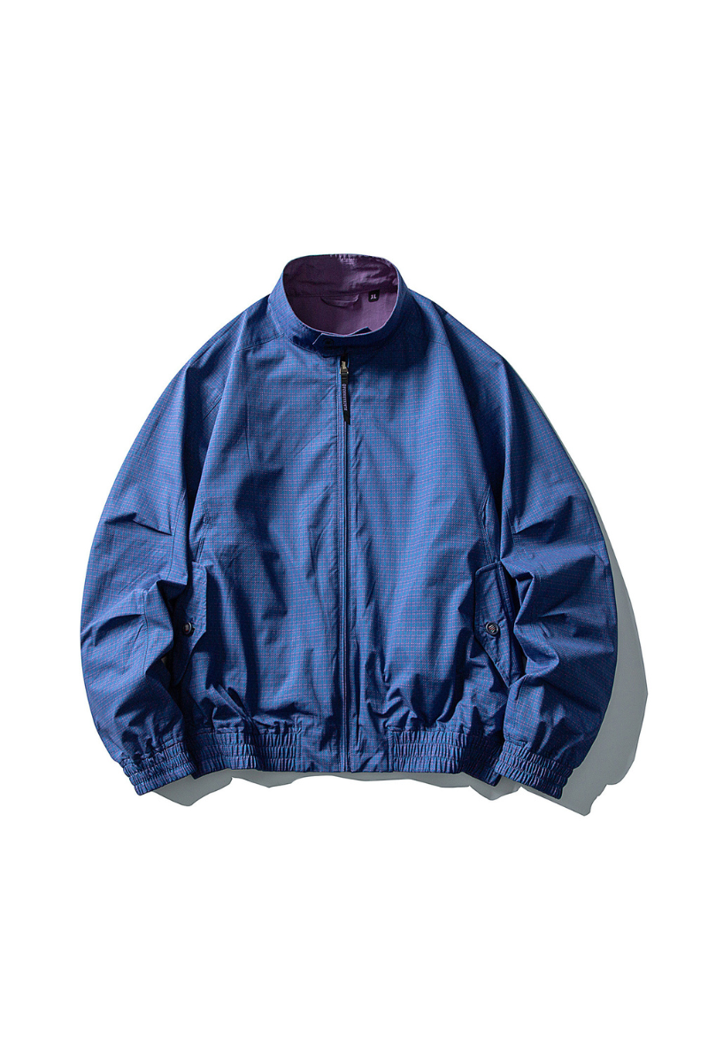 Unisex Retro Plaid StandCollar Loose Reversible Jacket