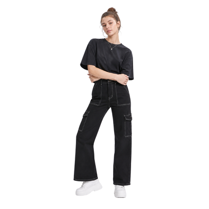 Women's High Waist Multi-Pocket Wide Leg Cargo Jeans