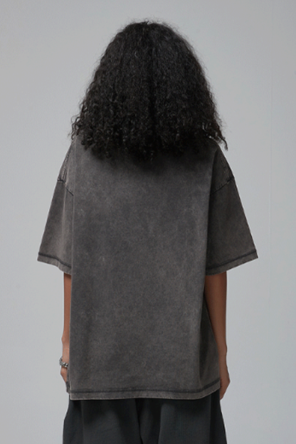Women's Summer 275g Washed Batik Oversized Small Neck Tee