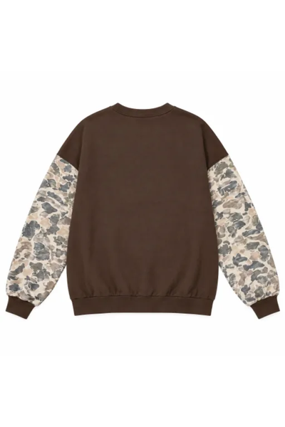Women Fall Clothing Camo Sleeve Soft Mock Neck Sweatshirt