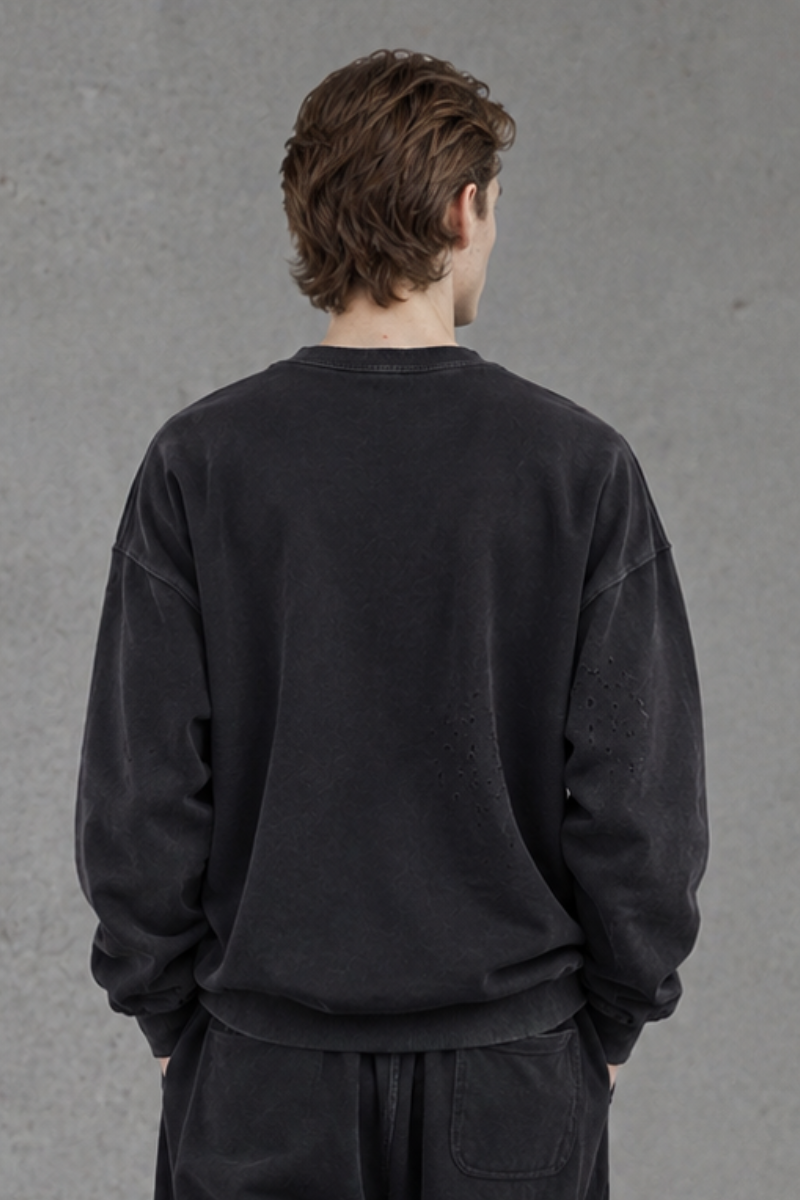 Men Fall Clothing Washed Distressed Streetwear Sweatshirt