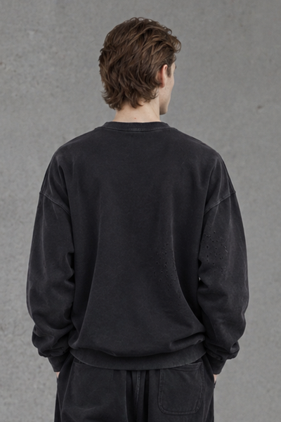Men Fall Clothing Washed Distressed Streetwear Sweatshirt