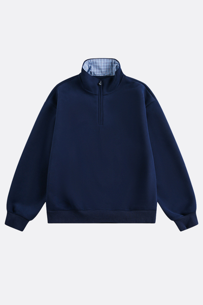 Unisex Spring Plaid Patchwork Half Zip Loose Hoodie