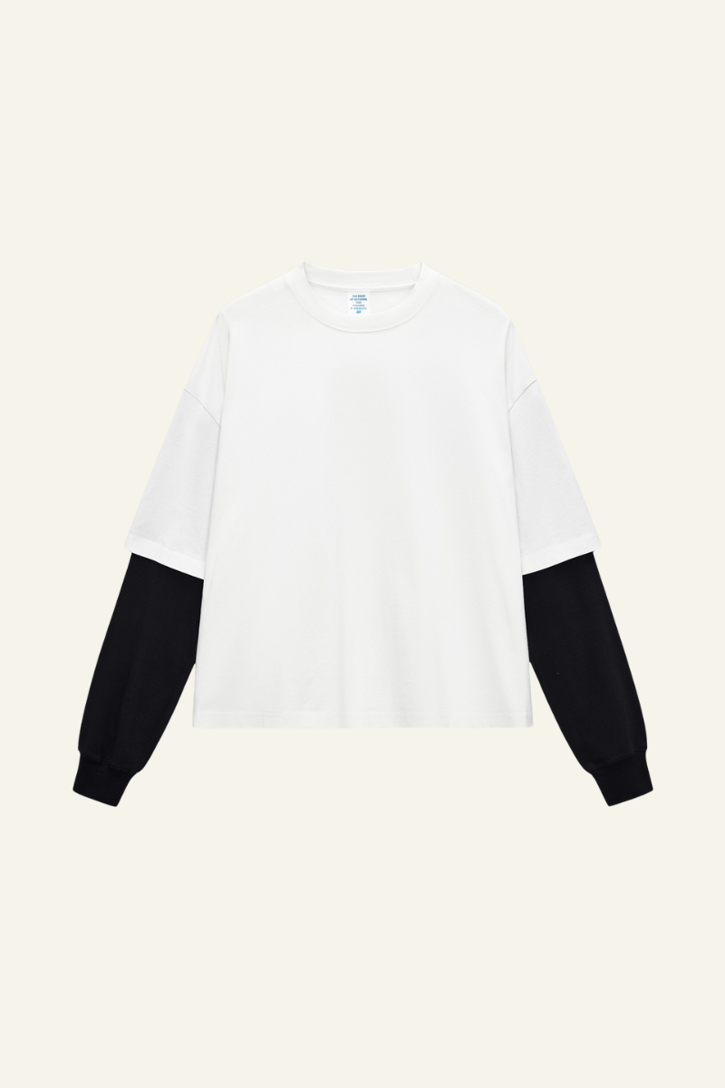 Men's  Cotton  Faux-Two-Piece Long Sleeve T-shirt