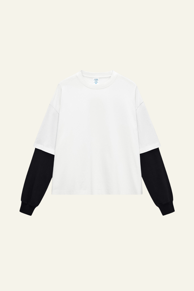 Men's  Cotton  Faux-Two-Piece Long Sleeve T-shirt
