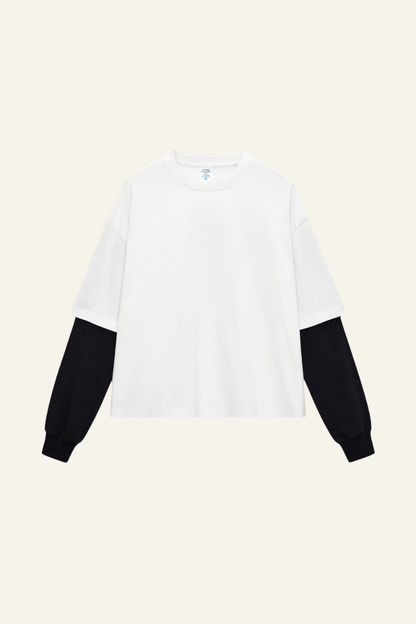Men's  Cotton  Faux-Two-Piece Long Sleeve T-shirt