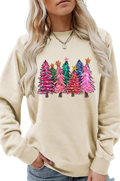 Women's Fall Christmas Tree Graphic Print Crew Sweatshirt