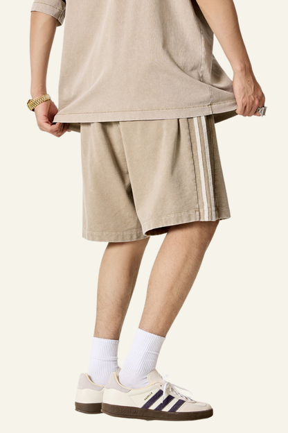 Men's Cotton Streetwear Washed Three side stripes Shorts