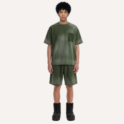 Men's Summer Lightweight Washed Raw Edge Tee & Shorts Set