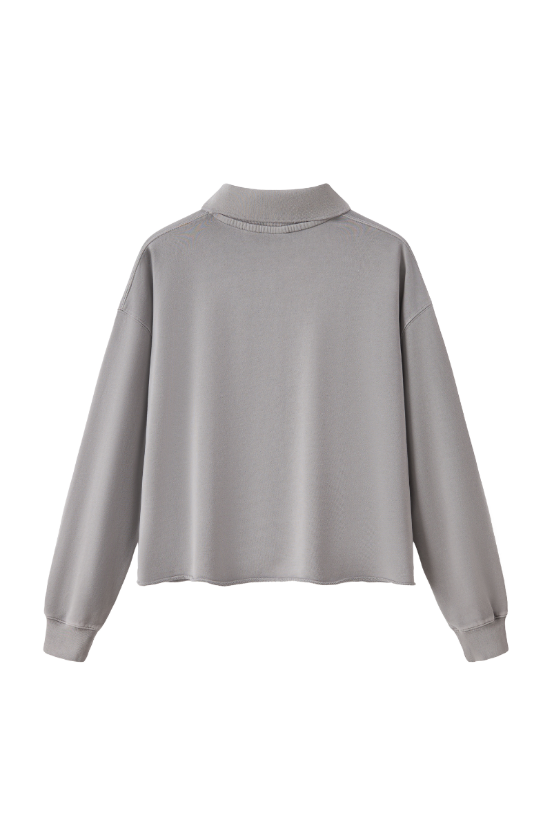 Men Fall Snow Wash Polo Collar Cropped Sweatshirt