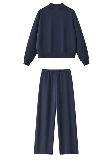 Women Fall Mock Neck Sweatshirt Wide Leg Pants Set