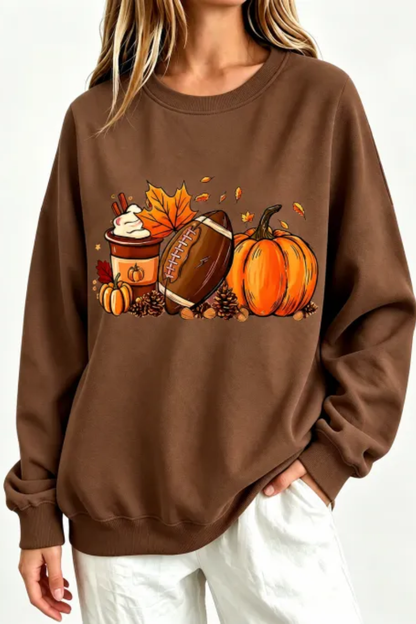 Women Fall Clothing Pumpkin Football Coffee Sweatshirt
