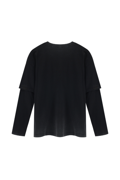 Men Fall Clothing Vintage Washed Layered Long Sleeve Tee