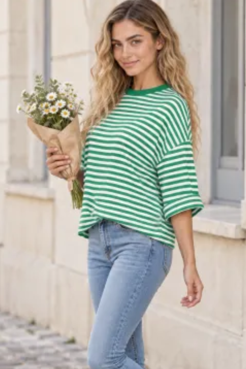 Women Spring/Summer Striped Back Tie Relaxed Blouse
