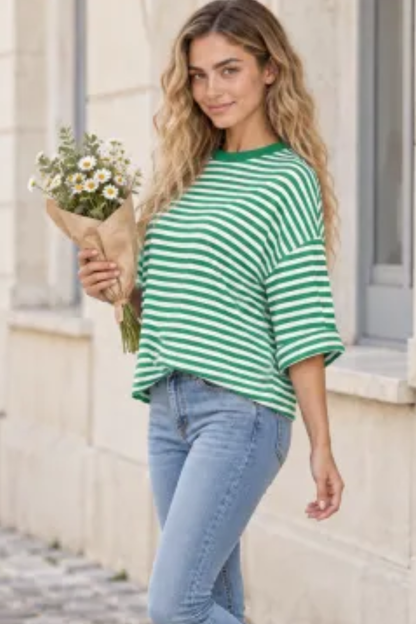 Women Spring/Summer Striped Back Tie Relaxed Blouse