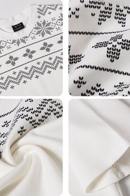 Men's Summer 320g Mock Neck Fair Isle Jacquard Vintage Tee