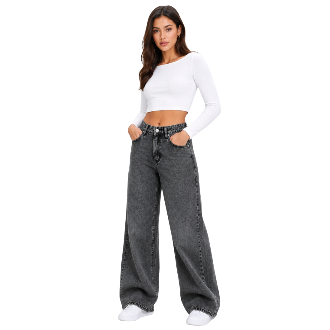 Women's High Waist straight Jeans with Elastic Back Waist