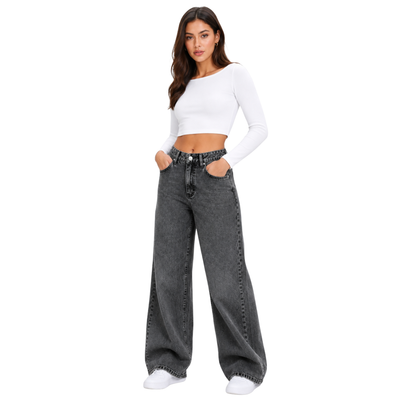 Women's High Waist straight Jeans with Elastic Back Waist