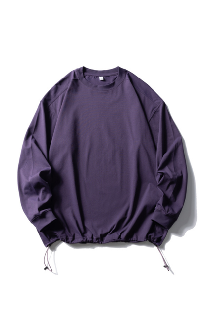Unisex Spring Drawstring-Hem Relaxed Long-Sleeve T-Shirt