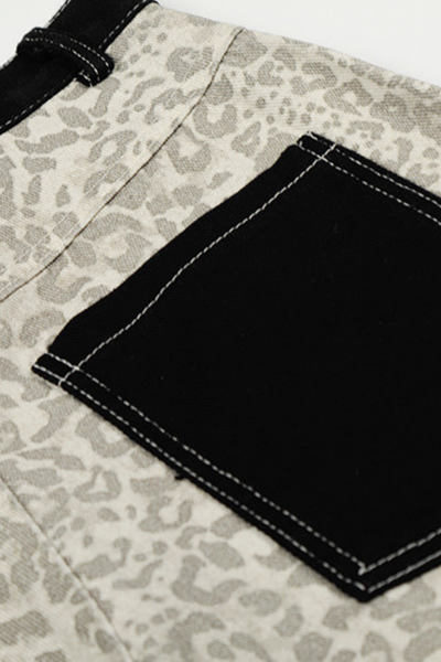 Unisex Spring Retro Colorblock Leopard Wide Straight Jeans
