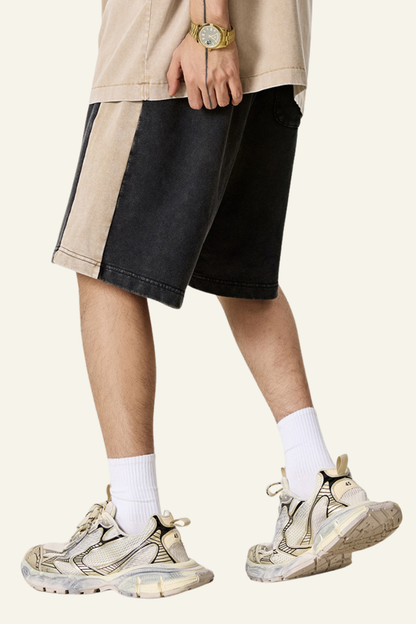 Men's Cotton Streetwear Color-Block Vintage Patchwork Shorts