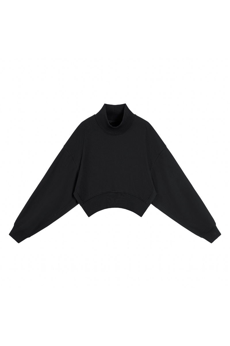 Women Spring Cotton Blend Mock Neck Cropped Sweatshirt