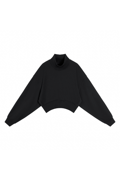 Women Spring Cotton Blend Mock Neck Cropped Sweatshirt