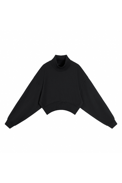 Women Spring Cotton Blend Mock Neck Cropped Sweatshirt