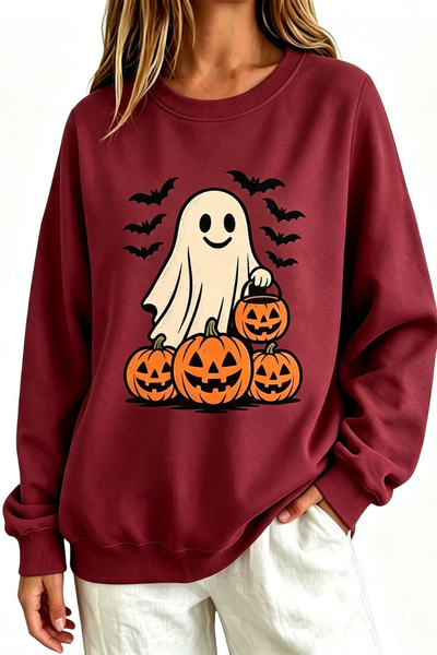 Women Fall Clothing Halloween Ghost Pumpkin Bat Sweatshirt