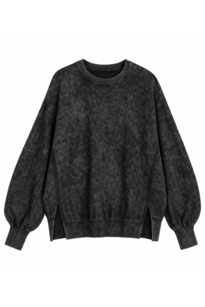 Women Fall Washed Vintage Loose Crew Neck Sweatshirt