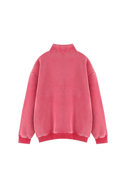 Women Fall Clothing Warm Fleece Vintage Half Zip Sweatshirt