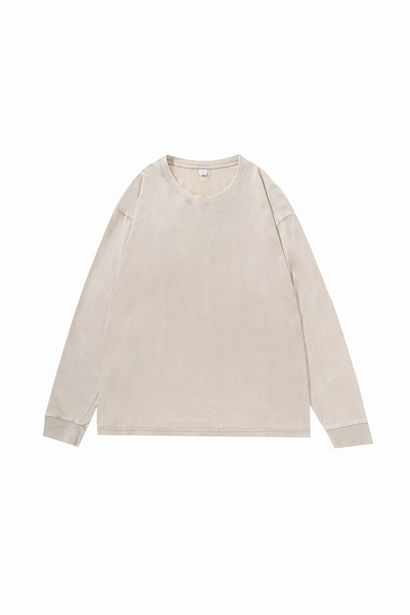 Unisex Fall Winter Vintage Washed Oversized Long-Sleeve Tee
