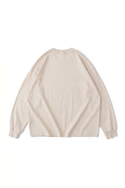 Unisex Fall Winter Vintage Washed Oversized Long-Sleeve Tee