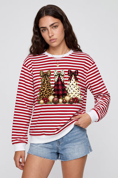 Unisex Fall Clothing Christmas Bow Striped Sweatshirt