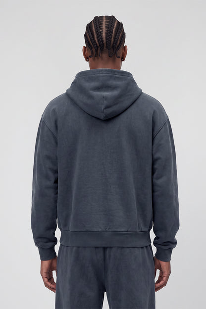 Men Fall Washed Vintage Boxy Double Zip Hoodie