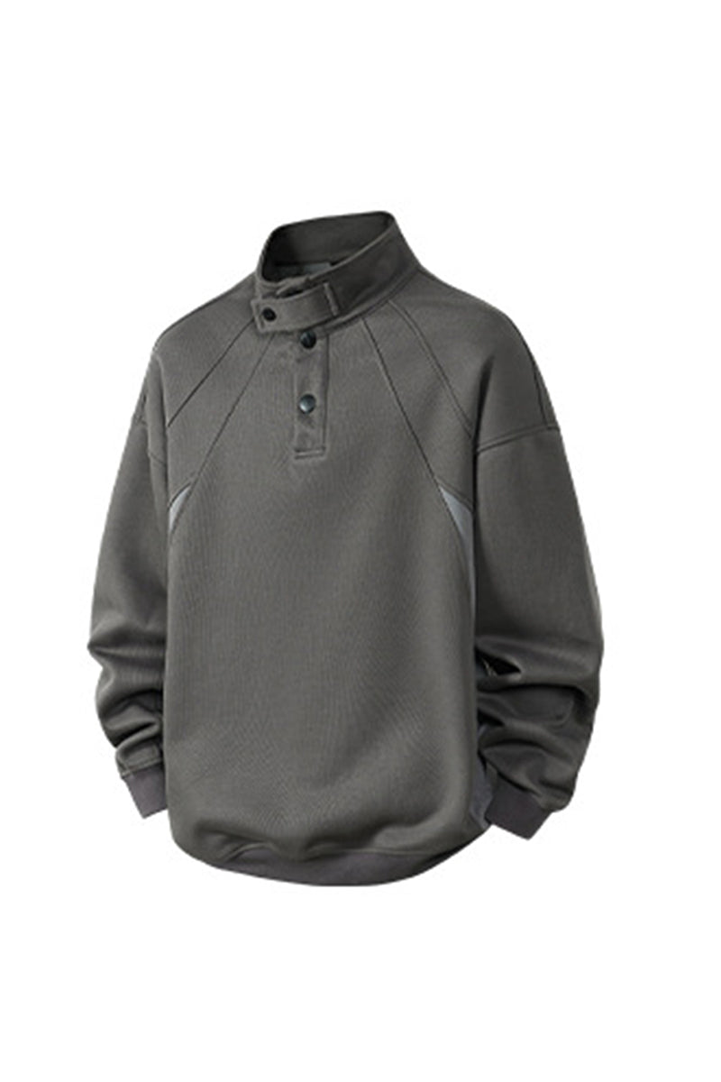 Men's Fall Winter Snap-Button Colorblock Collar Sweatshirt