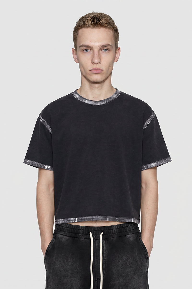 Men's Summer Hand-Painted Washed Cropped Cotton T-Shirt