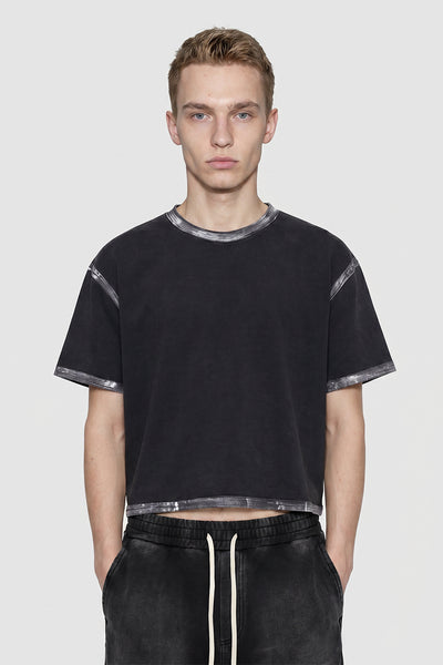 Men's Summer Hand-Painted Washed Cropped Cotton T-Shirt