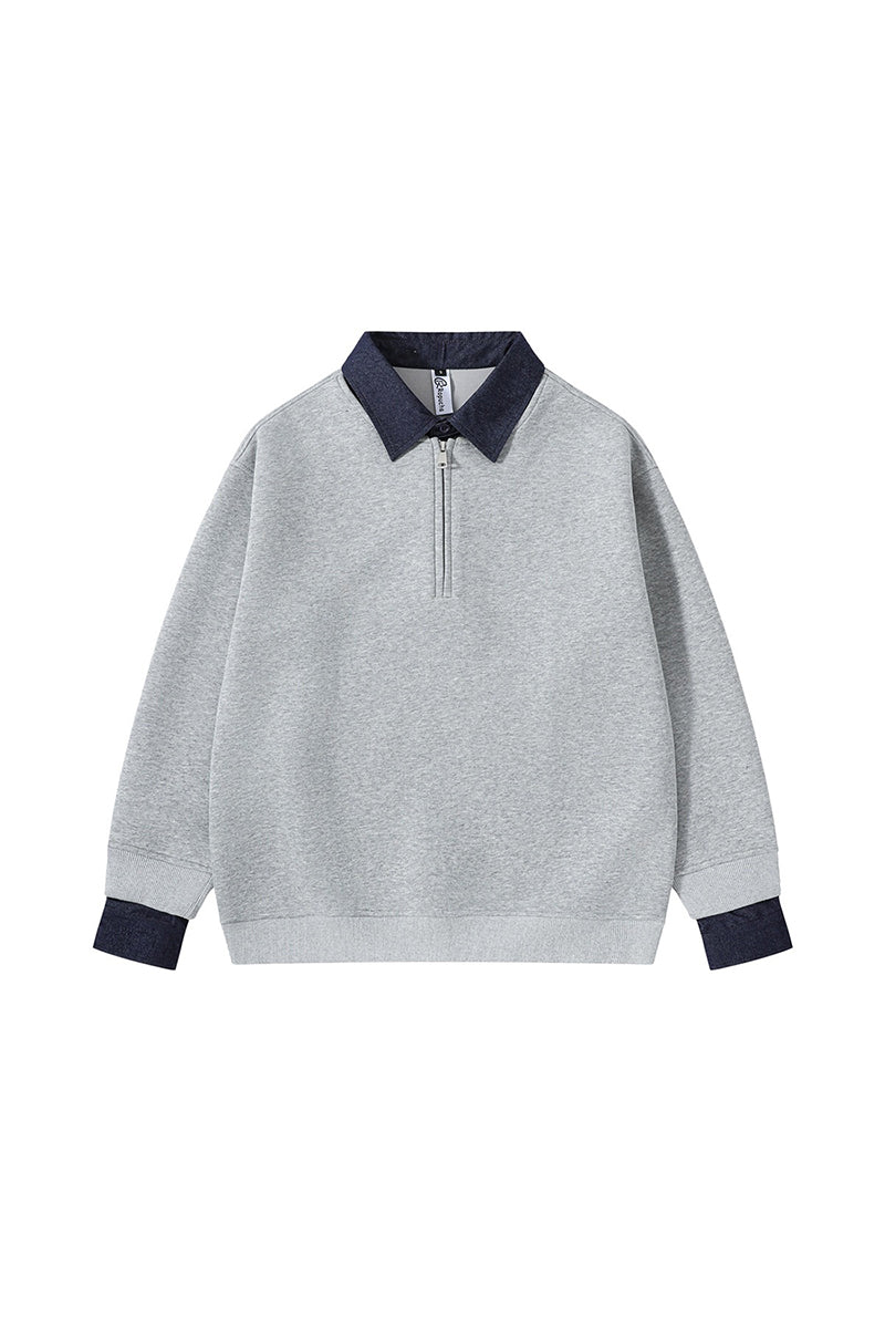 Men's Fall Winter Half-Zip Layered Preppy Sweatshirt