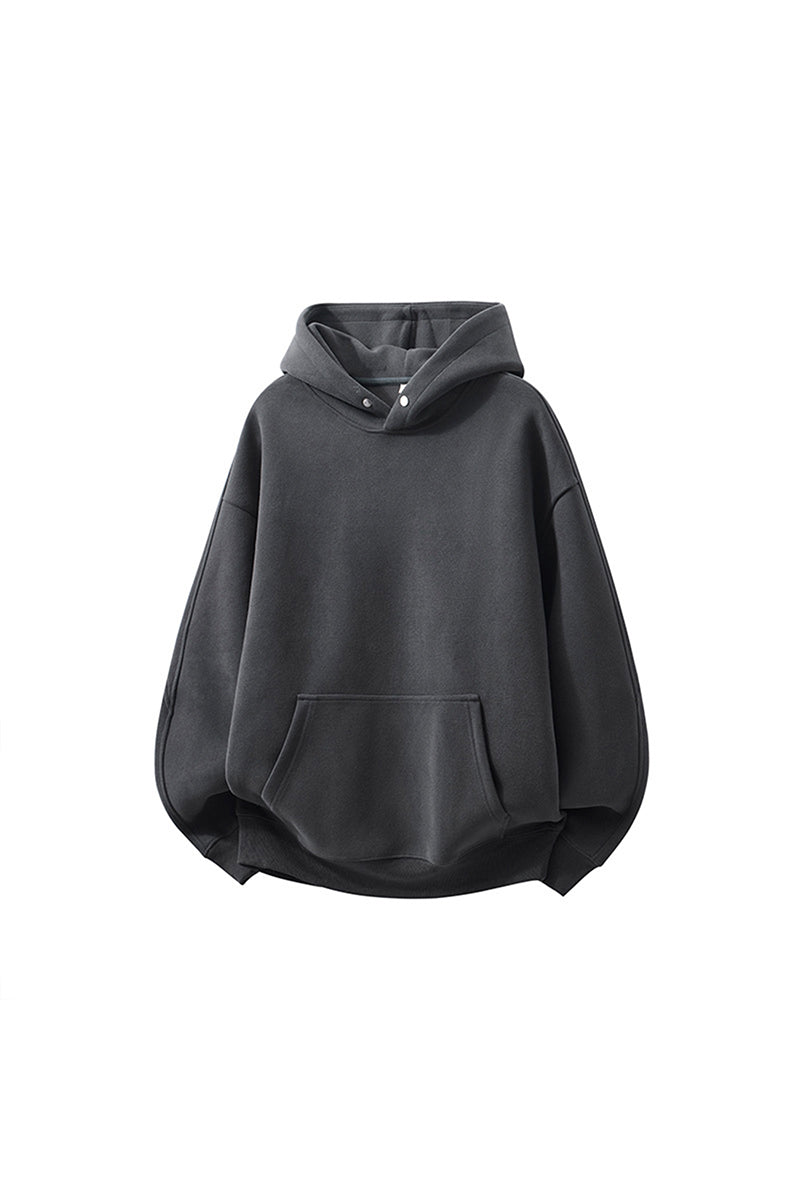 Unisex Fall Snap-Button Fleece Kangaroo-Pocket Hoodie