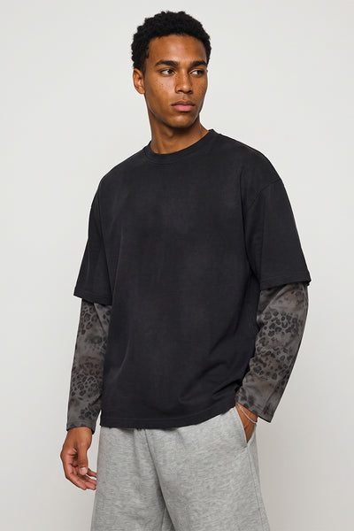 Men Fall Clothing Leopard Patchwork Heavy Cotton Street Top