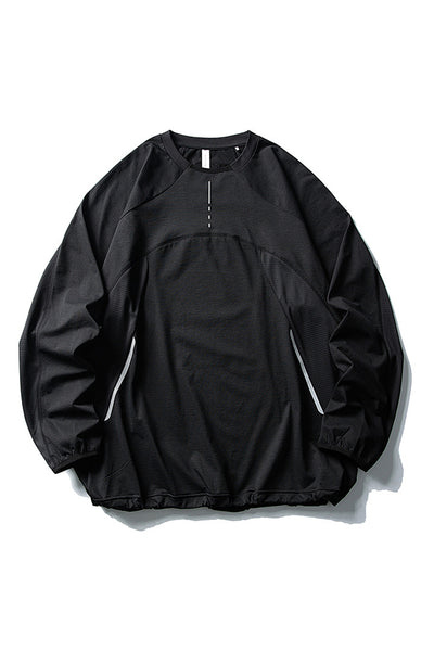 Men Fall Mesh Spliced Crew Neck Sports Long Sleeve Top