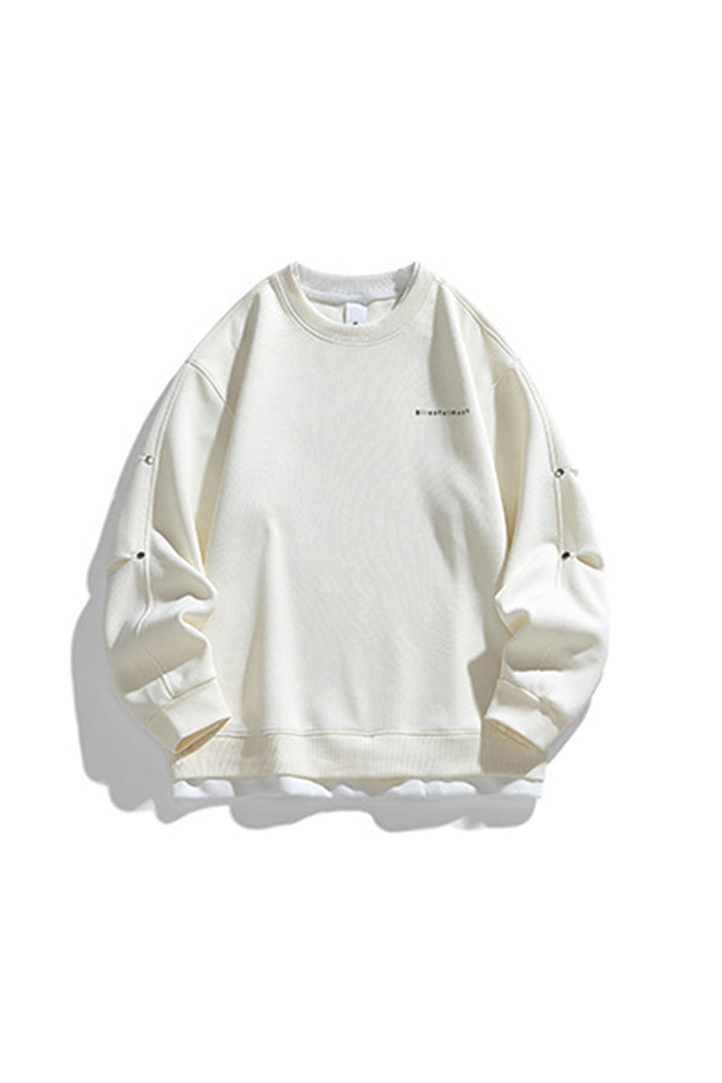Men's Fall Winter Layered Snap-Button Crewneck Sweatshirt