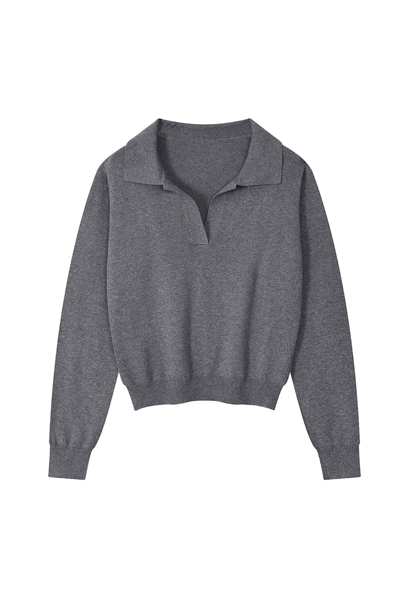 Women Fall 420G Cropped Polo Collar Knit Sweater