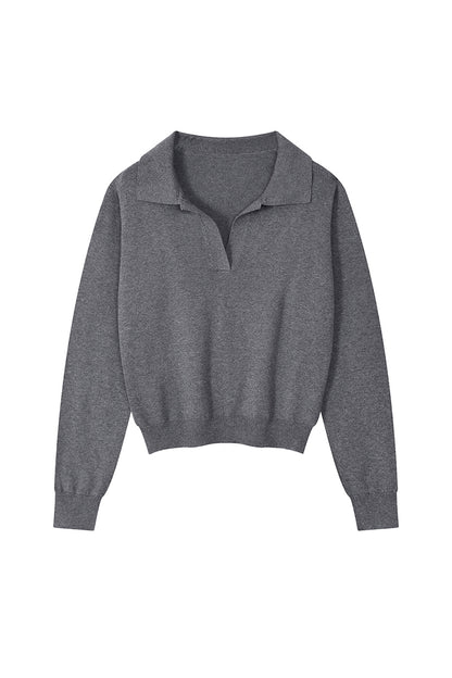 Women Fall 420G Cropped Polo Collar Knit Sweater