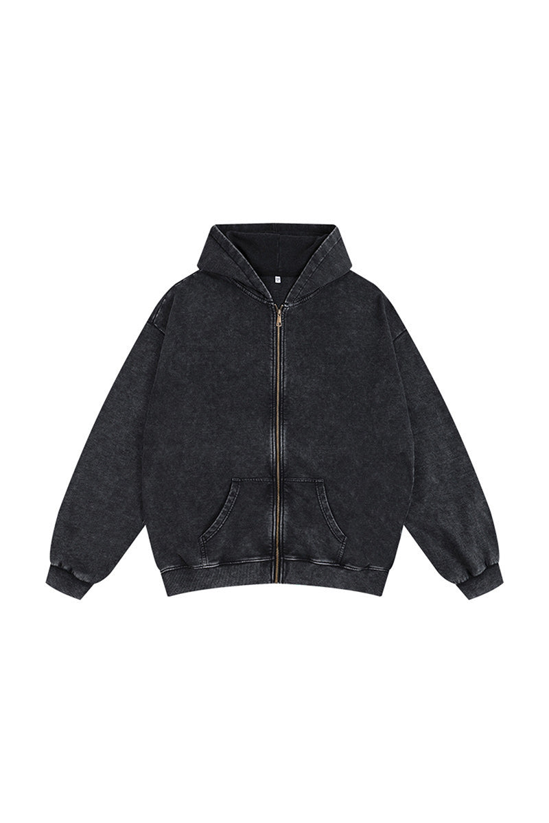 Men's Fall Winter Vintage Washed Zip-Up Pocket Hoodie