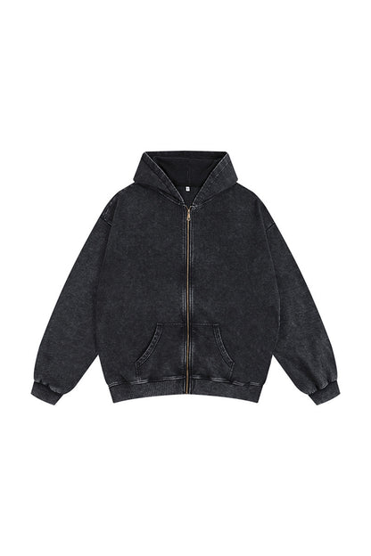 Men's Fall Winter Vintage Washed Zip-Up Pocket Hoodie