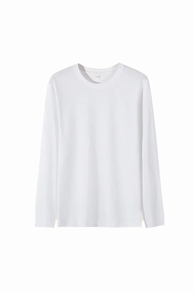 Men's Fall Combed Cotton Solid Crewneck Long-Sleeve T-Shirt